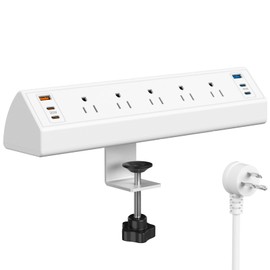 Desk Clamp Power Strip USB C,75W Total Fast Charging Station,45W and 30W USB-C Ports,Desk Edge Mount Power Strip 6-USB Ports,5 AC Outlets Tabletop Surge Protector,Fit 1.6" Tabletop Edge,White