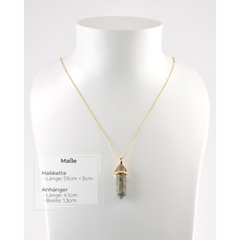 LAVISA Obelisk Gemstone Necklace Gold Pendant Real Crystal Chain Necklace Rose Quartz Amethyst Natural Stone, 55 + 5 cm, Stainless Steel