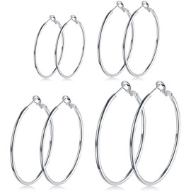 4 Pairs Silver Hoop Earrings for Women- 925 Hypoallergenic Sterling Silver Hoop Earrings Set,Large Minimalist Silver Hoops Gifts(40MM 50MM 60MM 70MM)