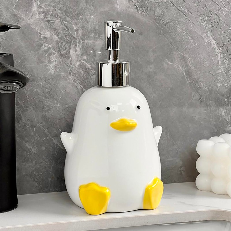 WAIT FLY Cute Duck Ceramic Soap Dispenser with Plasic Pump,