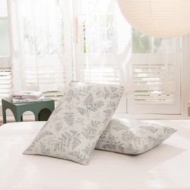 ECOCOTT 2 Pack Pillowcase Standard Size - Green Botanical Plant Leaves Pattern Pillow Cases Set, 100% Cotton Pillow Covers with Envelope Closure (Standard, 20"x26")