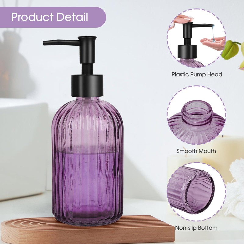 Topsky Stripe Glass Soap Dispenser with Black Plastic Pump, 400ml