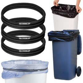 Mission Gallery Trash Can Rubber Bands Set of 3 - Elastic Garbage Can Bands with Metal Connector, Fits 13 to 33 Gallon Trash Bags - Gripper Trash Can Bands for Waste Baskets, Black