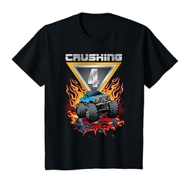 Kids Monster Trucks Crushing 4 Boys 4th Birthday Four Year Old T-Shirt