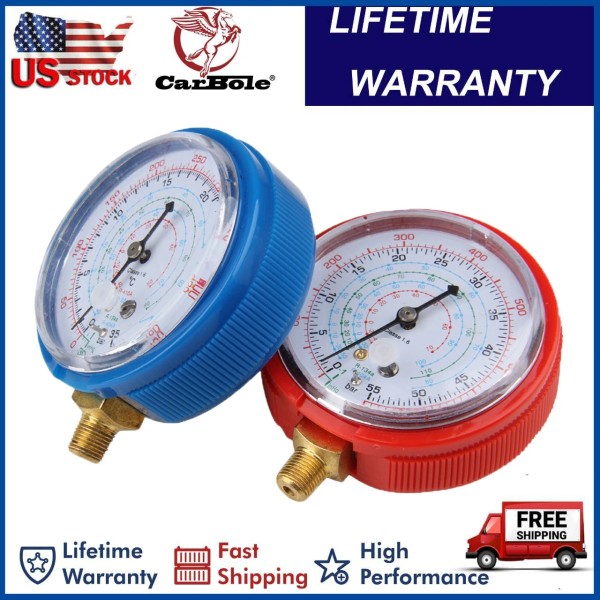 CarBole Pair AC Refrigerant Low & High Pressure Gauge PSI