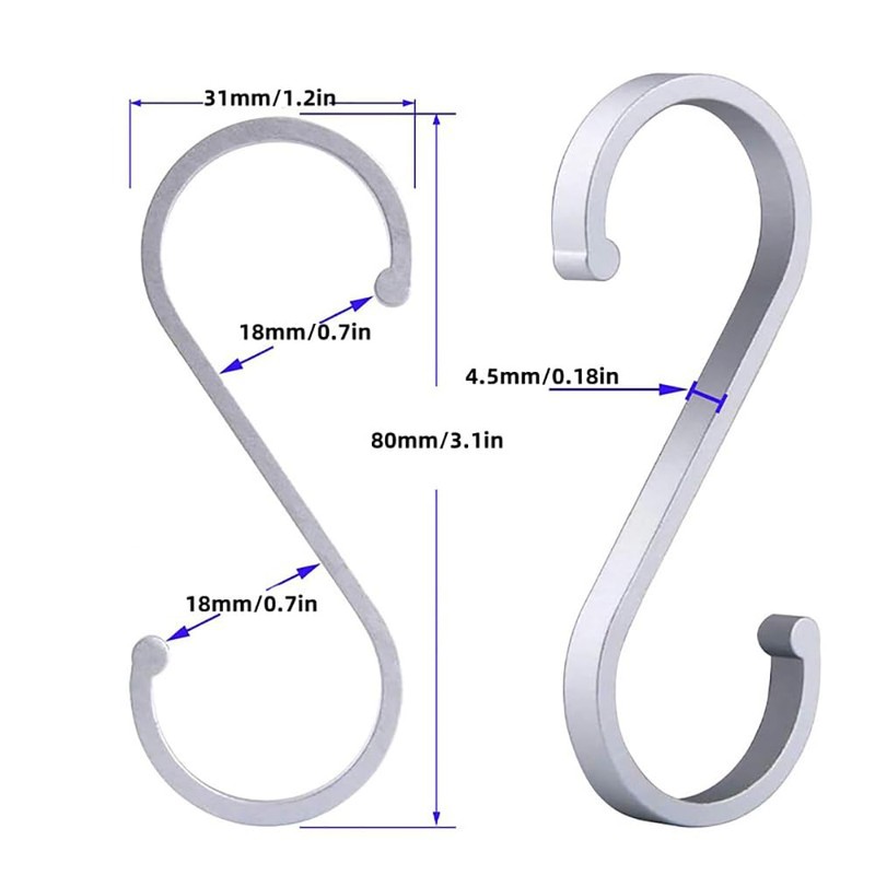 UFOVAOK Pack of 10 S Hooks, Black, S Shaped Aluminium