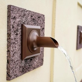 PONDO 2'' Round Water Fountain Spout, 316 Stainless Steel Spillway Waterfall Accent Scupper Feature with Integrated Spray Baffle for Landscape Decor, Garden Pond, Pool, Fountain (Brown)