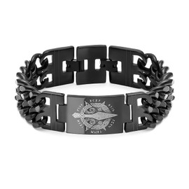Hipunk Men Stainless Steel Viking Link Bracelet - Norse Mythology Celtic Knot Crescent Moon Triskelion Triskele Thor's Hammer Black Chain Wristband (B) SB0042B