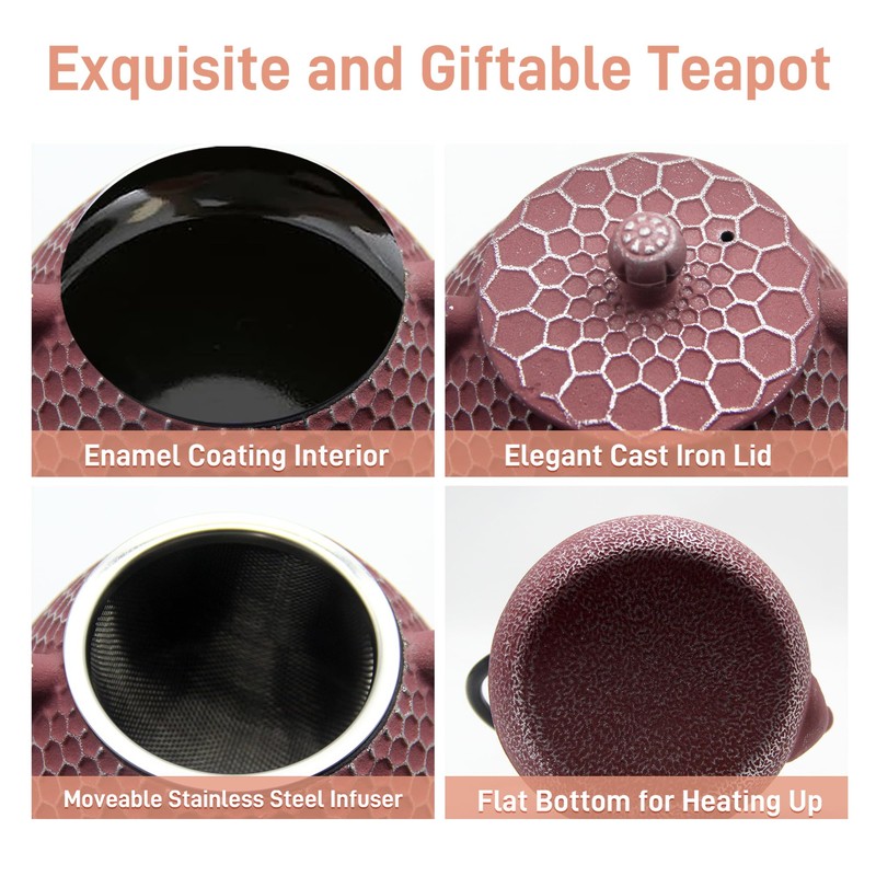 20.3oz Small Cast Iron Teapot, SECHUDO Cast Iron Tea Kettle