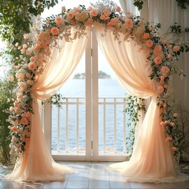 30"x 26.25Ft Wedding Arch Draping Fabric,1 Panels Cream Sheer Curtains Draping Fabric Drapery Wedding Arch Backdrop Drapes Curtains for Wedding Archway Ceremony Ceiling Arbor Decorations (Champagne)