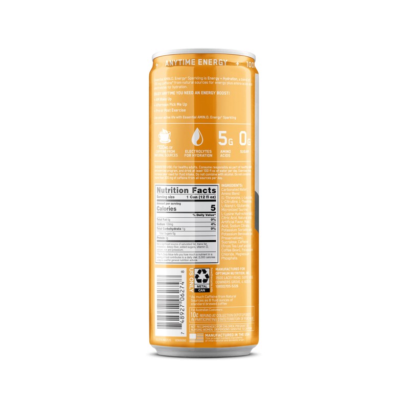 Optimum Nutrition Amino Energy Sparkling Hydration Drink, Electrolytes, Caffeine, Amino