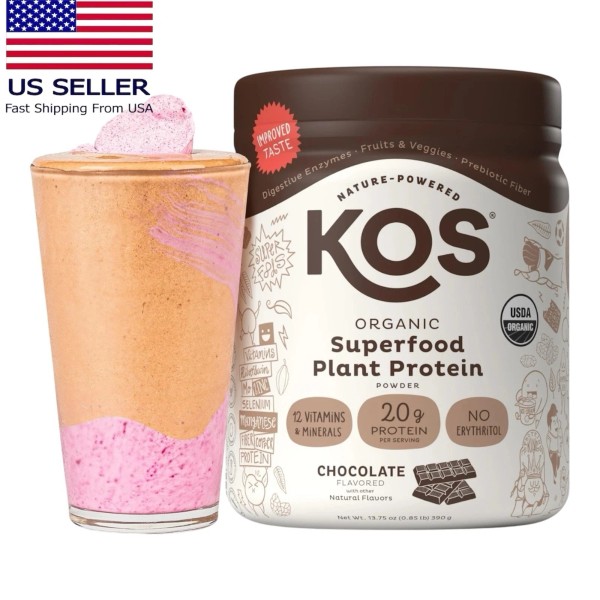 KOS Vegan Protein Powder, Chocolate - USDA Organic, Low Carb