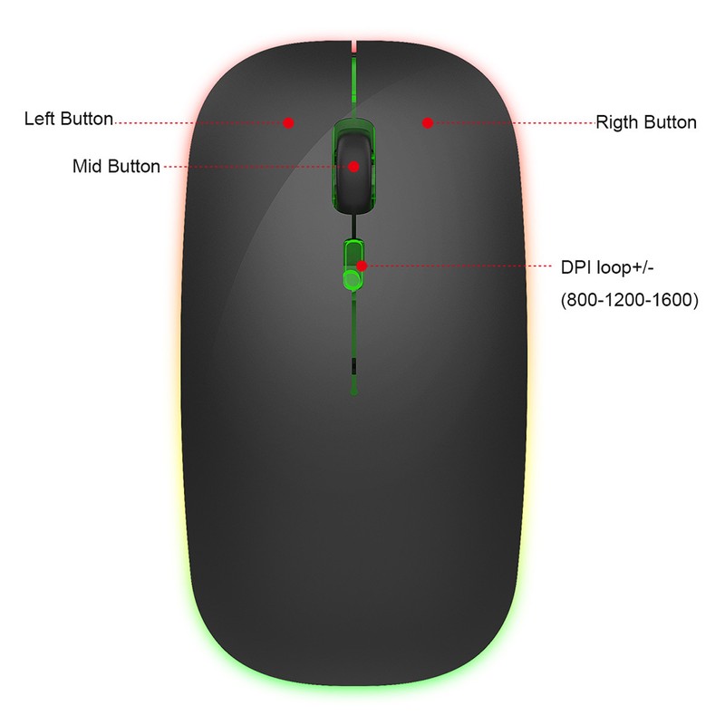 Wireless Mouse 2.4G Rechargeable USB Wireless Gaming Mouse with LED