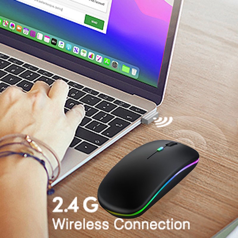 LED Wireless Mouse, Slim Silent Dual-Mode 2.4G+BT Rechargable 7-Color Mouse