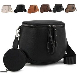 Large Leather Fanny Pack Crossbody Sling Bags With bum bags Leather Wallet leather bum bag Sling Purse with Adjustable Strap (Black B)