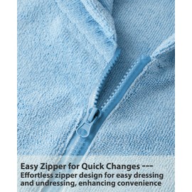 Weecreeture Hooded Towel Poncho with Zipper and Pocket, Surf Poncho for Men and Women, Beach Bath Changing Robe Cover Up Light Blue L