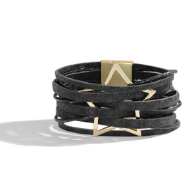 Multilayer Wrap Leather Bracelets Star Modern Boho Bracelets Layered Leather Bracelets for Women Bohemian Cuff Bracelets Silver Black Blue Bracelets for Girls