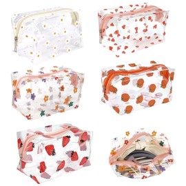 MOAMUN Pack of 5 Transparent Cosmetic Bags, Waterproof PVC Toiletry Bag, Women's Toiletry Bag, Cute Make Up Bag, Cosmetic Bag for School Supplies, Toiletries, Travel, Office, Yellow, Green, Pink