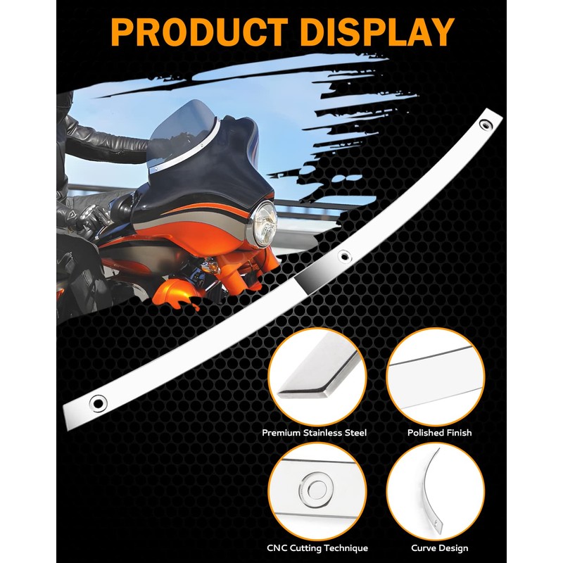 PBYMT Batwing Windshield Trim, Polished Stainless Windshield Trim Compatible for