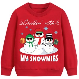Little Hand Toddler Boys Christmas Sweatshirt Boys Snowman Long Sleeve Cotton Crewneck Jumpers Kids Chillin with My Snowmies Tops Pullover Age 1-2 Years