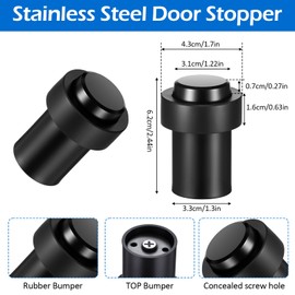 6 Pack Door Stopper Mounted Floor Stops Stainless Steel Cylindrical Stopper Modern Decorative Rubber Bumper Stops Holder Wall Protector for Bottom or Top of Door (Black)
