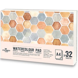 STATIONERY ISLAND Watercolour Paper A4 Pad, 32 Sheets Water Colour Paper 300gsm, Glue Bound, Cold-Pressed Texture, Watercolour Sketchbook for Painting, Drawing, Sketching and Mixed Media
