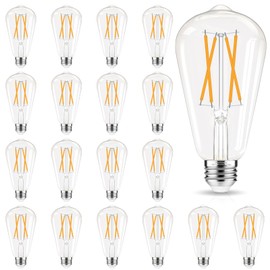 GvvooHome Edison Bulbs 60 watt LED, E26 Bulb Dimmable, Soft White 2700K, ST58 Vintage Light Bulbs, 90+ CRI, 6W 600LM, E26 Medium Base, Clear Glass, 18 Pack