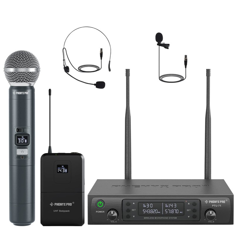 Phenyx Pro Sistema de Micrófono Inalámbrico UHF Dual PTU-71-1H1B