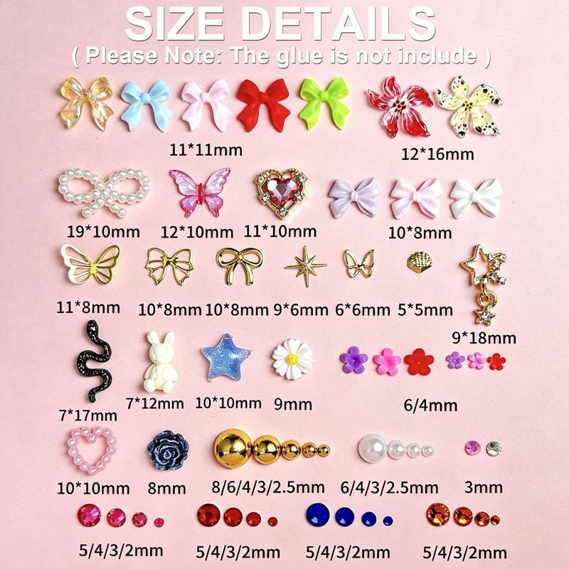 28 Grids 3D Nail Charms Rhinestones Pearls for Nails Art