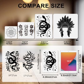 MAYJOYDIY 6Pcs Flower Snake Stencil Cobra Leaves Art Craft Stencils 11.7×8.3inch Reusable Paeony Mushroom Template Set for Painting on Wood Furniture Canvas Wall Paper Decor