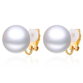 AJSOENO pearl clip on earrings for women big pearl clip-on earrings (white)