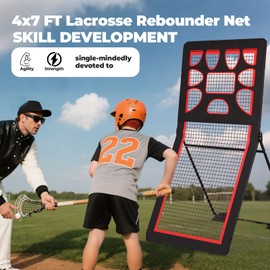 Lacrosse Rebounder for Backyard 4x7 ft Lacrosse Bounce Back Net Volleyball Rebounder Net with 5 Adjustable Angles and Target Network/Strap,Volleyball, Baseball, Softball, Tennis & Soccer Training