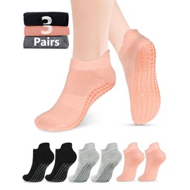 AURUZA Pilates Grip Socks for Women Men Size 9-11 Yoga Socks Pink Non Slip Grippy Socks Soccer Womens Hospital Barre Black Barefoot Socks Grippers Postpartum Essentials Non Skid Socks For Elderly