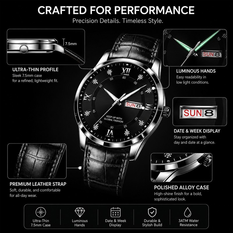 Ultra-Thin Men’s Watch for Business & Casual Wear – Luminous