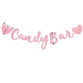 Rose Gold Candy Bar Party Banner, Gold Glitter Sign Garland for Wedding Party Reception Buffet Decoration Photography Banner Prop