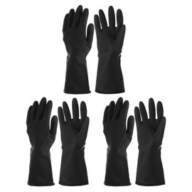 sourcing map Chemical Resistant Gloves, Latex Industrial Gloves Anti-Slip Protective Safety Work Glove for Cleaning Dish Washing Resist Acid Alkali, Large, Black, Pair of 3