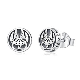 Viking Bear Claw earrings 925 Sterling Silver Celtic Stud Earring Norse Nordic Jewelry Punk Gothic Gifts for Women Men, Sterling Silver, No Gemstone