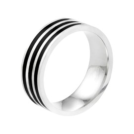 meditoys · Stainless Steel Ring for Men · Stainless Steel / Black · Stainless Steel with Black Inlay · Masculine Style · Width: 7.0mm, Stainless Steel