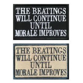 Antrix 2 PCS Tactical Funny The Beatings Will Continue Until Morale Improves Badge Hook and Loop Embroidered Fastener Applique Emblem -Black & Brown