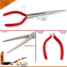LAJA Imports Red-grip Long Reach Long Nose Pliers, 11-inch