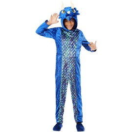 Smiffys Dinosaur Onesie Costume with Hooded All in One, Children's Animal Fancy Dress, Animal Dress Up Costumes