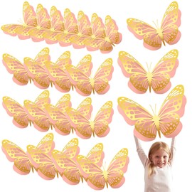 20 Pcs 3D Large Butterfly Party Decoration 2 Layer Giant Paper Butterfly Stickers Big Butterfly Mariposas Decorativas Para Fiesta for Birthday Baby Shower Nursery Girl Wedding, 3 Size (Gold, Pink)