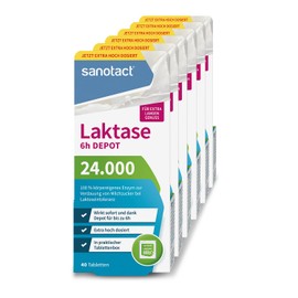sanotact Lactase 24,000 6h DEPOT (6 x 40 lactase tablets) • Lactose tablets with depot effect • For lactose intolerance and milk intolerance • Immediate effect & 6h long-term depot