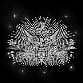 ANATTASOUL White Rhinestone Iron on Transfer Peacock Bling Diamond Hotfix Patches for Clothes, 11.6"x8.2" Large Iron On Sequin Applique for Jeans Jacket Caps Bag T-Shirts Shoes DIY Decor