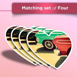 Vinyl Heart Stickers (Set of 4) - Retro American Cars Vintage Motors Fun Decals for Laptops,Tablets,Luggage,Scrap Booking,Fridges #46250