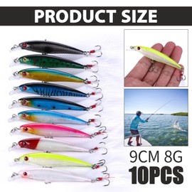 Sea Fishing Lures Set – 10PCS Colorful Minnow Hard Baits for Saltwater & Freshwater, 7g Sea Bass Lures with Treble Hooks, Ideal for Predator Fish