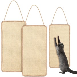 Dansydaisy 2 Pack Sisal Door Cat Scratching Mat Double Use Hanging Scratcher Wall Floor Mount Natural Cat Scratch Mat Cat Scratching Pad for Indoor Cats Kitten with Hemp Rope, 7.87" x 19.69"(Natural)