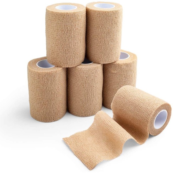 6 Packs 3inch x 5Yards Self Adherent Wrap, Cohesive Tape, Medical Tape, Non Woven Cohesive Bandage, Self Adhesive Bandage, Athletic Sports Tape, First Aid Tape for Wrist, Ankle, Sprains & Swelling