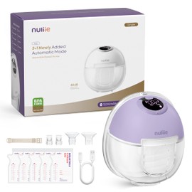 Nuliie Electric Portable S32 Breast Pump, 4 Modes, 9 Levels, 24 mm Flange with LED Display, Additional 1 Flange 18 mm & 21 mm and Interchangeable Duck Valves (1 Pack, Purple)