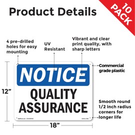 Quality Assurance OSHA Notice Rigid Plastic Sign 18 Inch x 12 Inch - 10 Pack